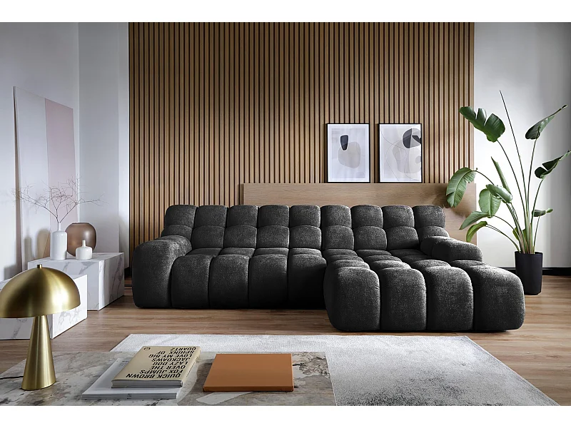 CAMPILE DomoHome hoekbank, elektrisch verstelbare zitting, verstelbare hoofdsteunen, rechte hoek, 288x119x85 cm, ZWART