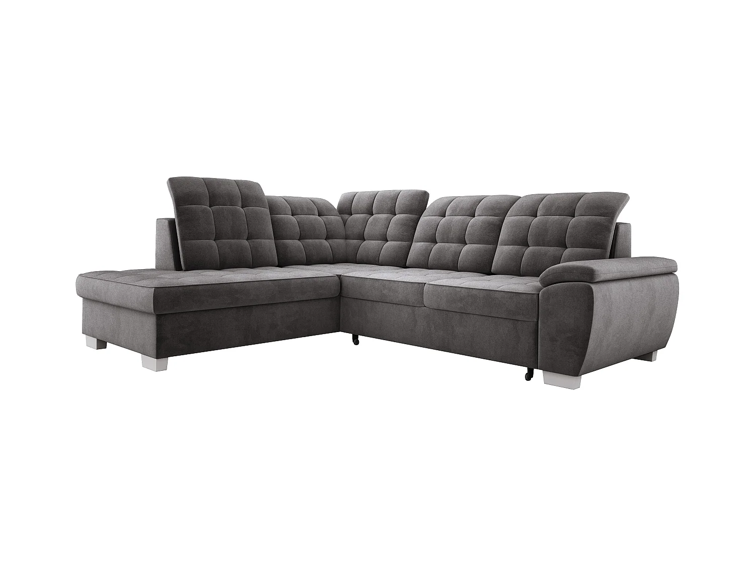 Canapé d'angle LOTTA en tissu SALVADOR, familial, coffre pratique, finition haut de gamme, 258x212 cm, angle droit, GRIS FONCÉ