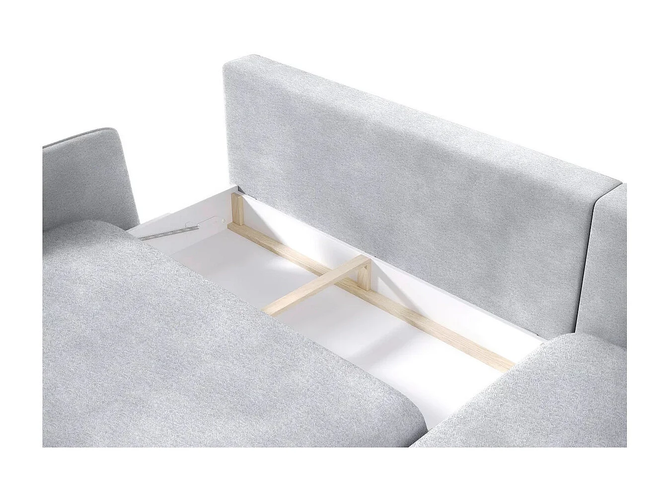 SOLANO hoekbank met bedfunctie - Elegante Scandinavische bank 260x167 cm, Houten commode en poten, Wit, Links