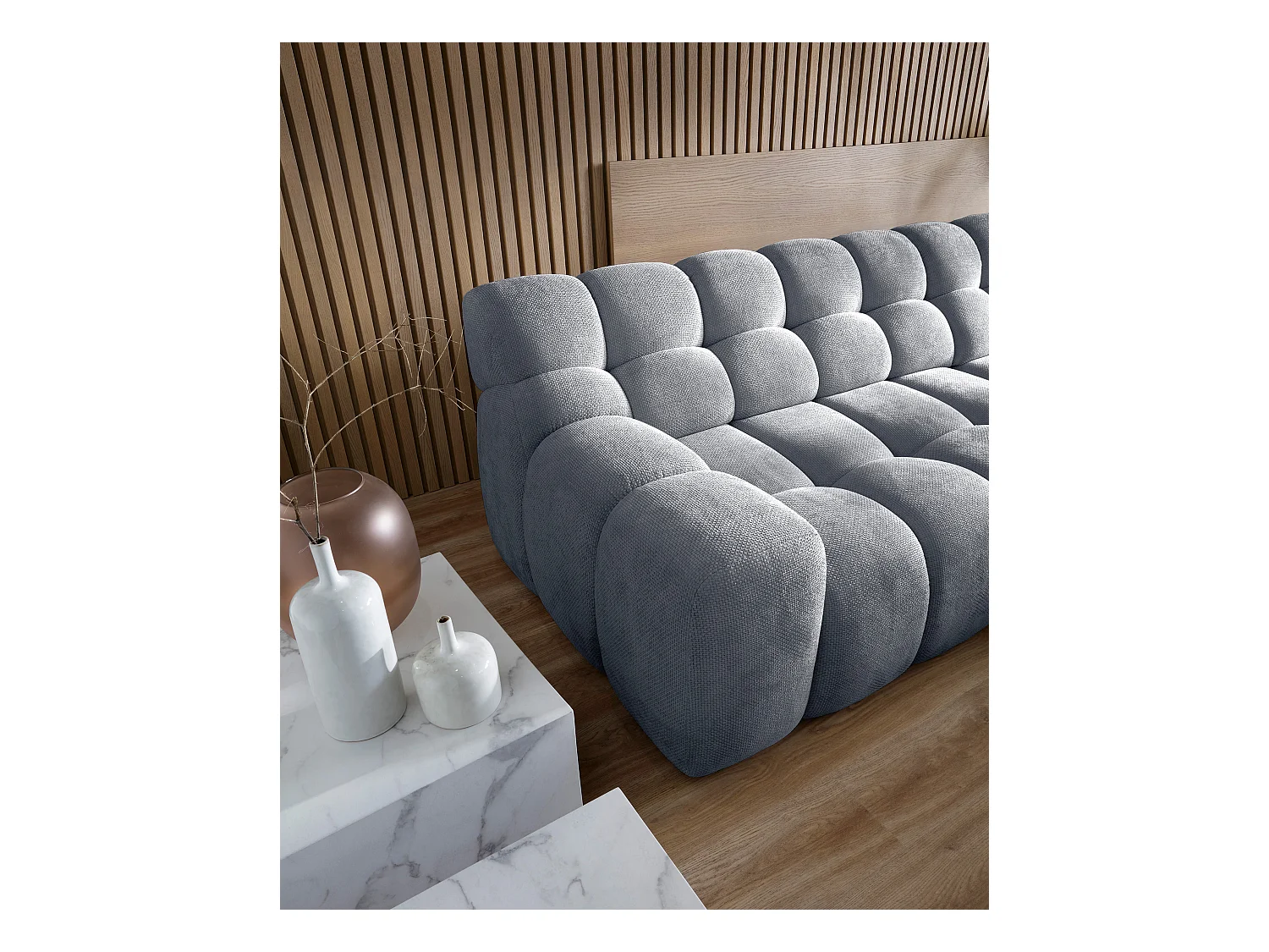 CAMPILE hoekbank met modern design, 297x180 cm, hoge functionaliteit, comfortabele zitting, kleur grijs, rechts