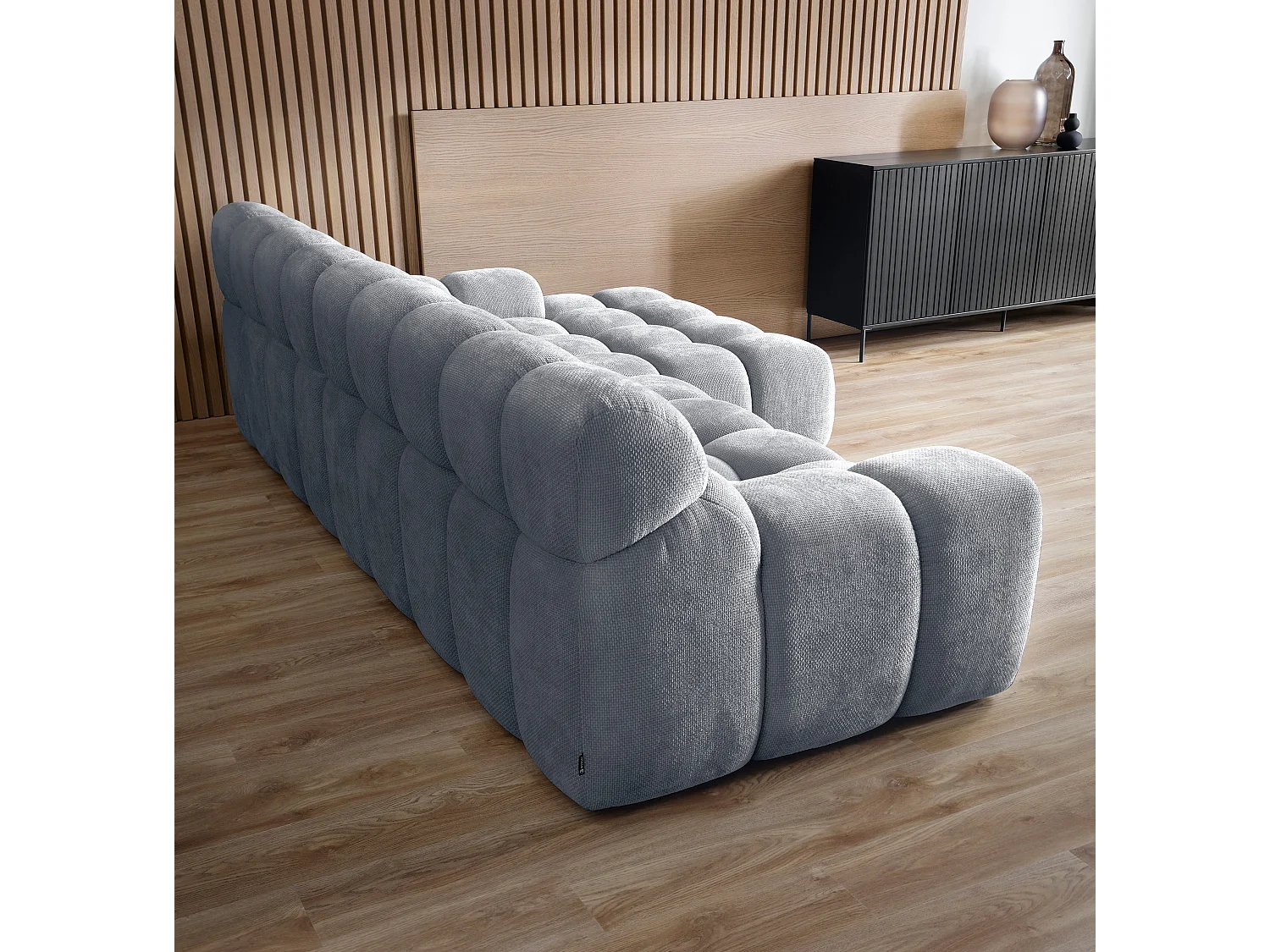Canapé d'angle CAMPILE au design moderne, 297x180 cm, grande fonctionnalité, assise confortable, couleur gris, droite