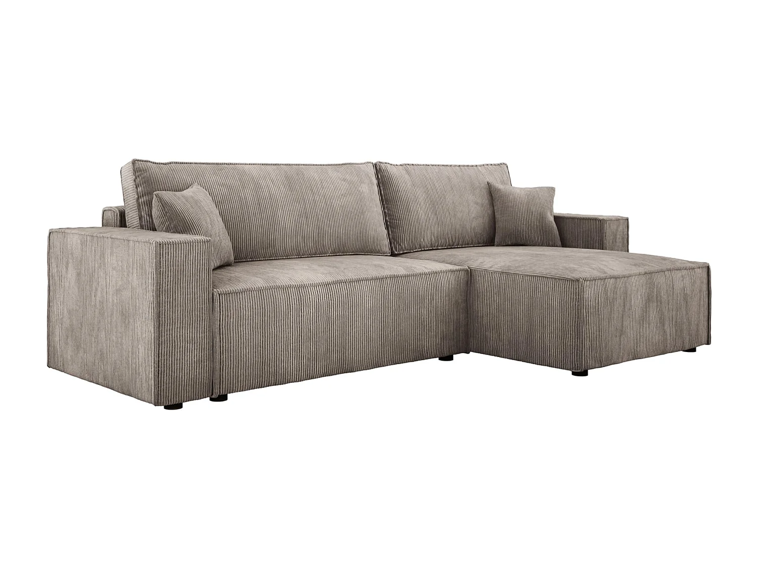 POSO XL Ecksofa mit Schlaffunktion und Bettkasten - L-Form, Cord, Wellenunterfederung, dunkelbeige, 274x143x83 cm.