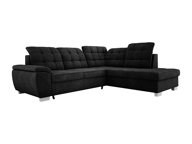 Canapé d'angle LOTTA en tissu ASTI, 258x212cm - design élégant, fonction de couchage et grand espace de rangement, à droite, NOIR