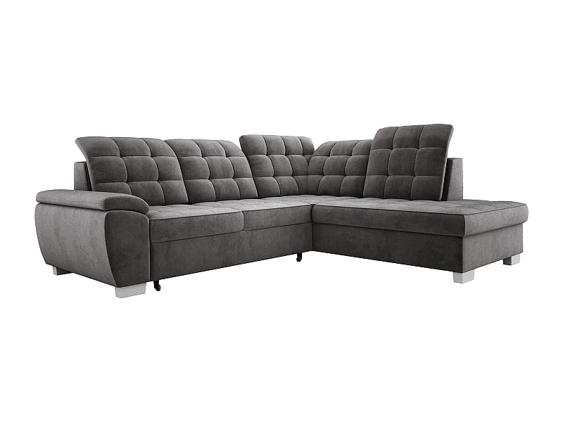 Canapé d'angle LOTTA en tissu SALVADOR, familial, coffre pratique, finition haut de gamme, 258x212 cm, angle droit, GRIS FONCÉ