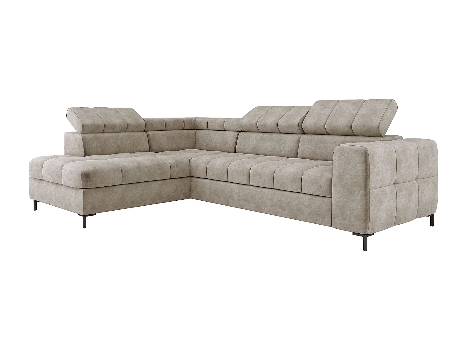 Ecksofa PABLO 279x201 cm, Schlafsofa, verstellbare Kopfstützen, Bettkasten, Metallfüße, CLOUD-Stoff, Anordnung links, beige