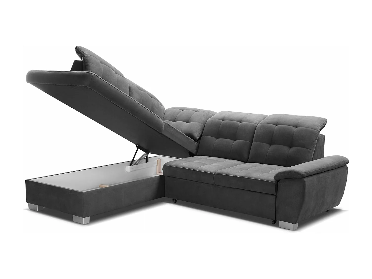 Narożnik LOTTA w tkaninie ASTI, 258x212cm – elegancki design, funkcja spania i pojemny schowek, układ lewy, kolor: BEŻ