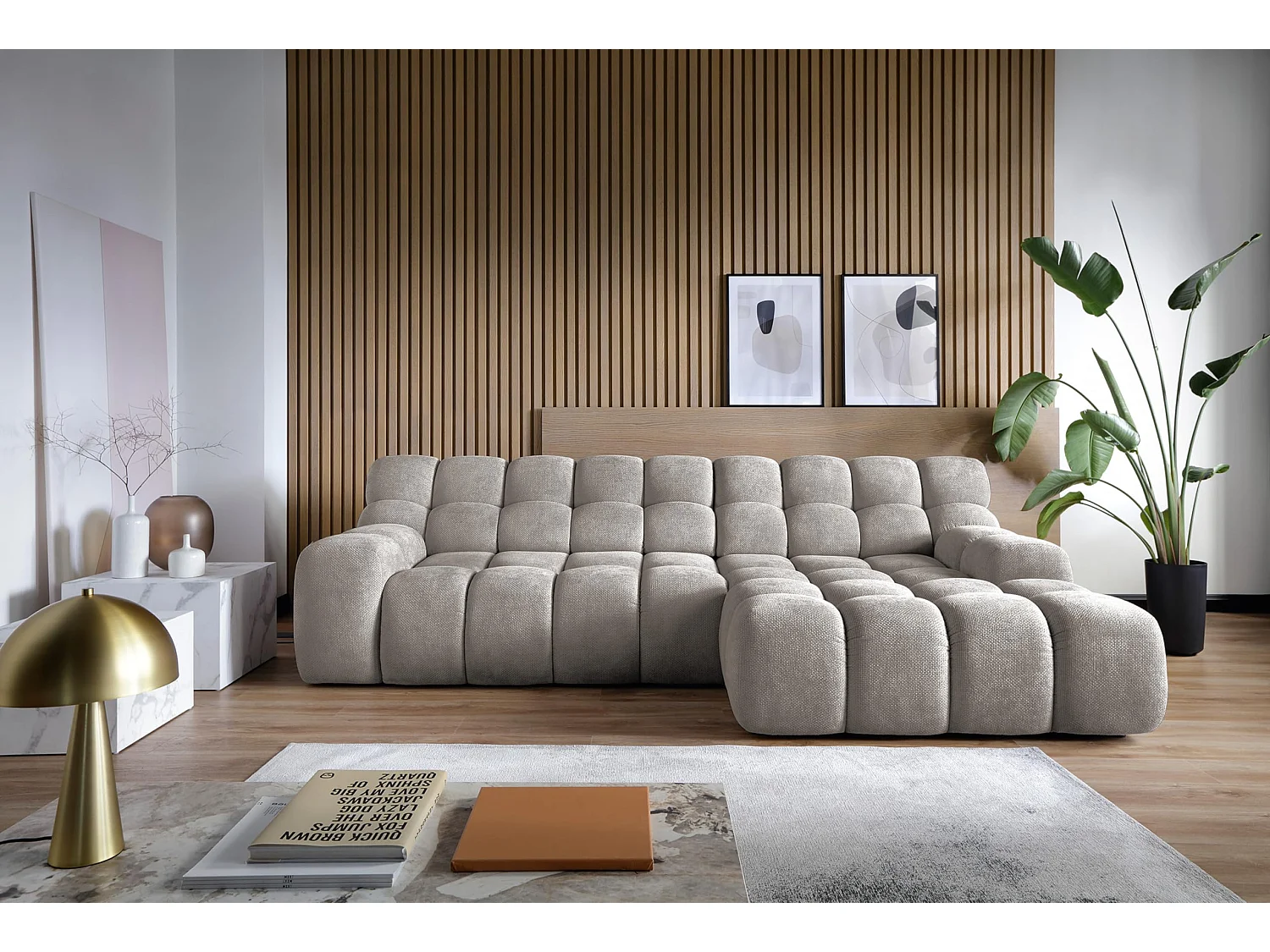 Hoekbank CAMPILE DomoHome, elektrisch verstelbare zitting, verstelbare hoofdsteunen, rechte hoek, 288x119x85 cm, CHINÉ GREY