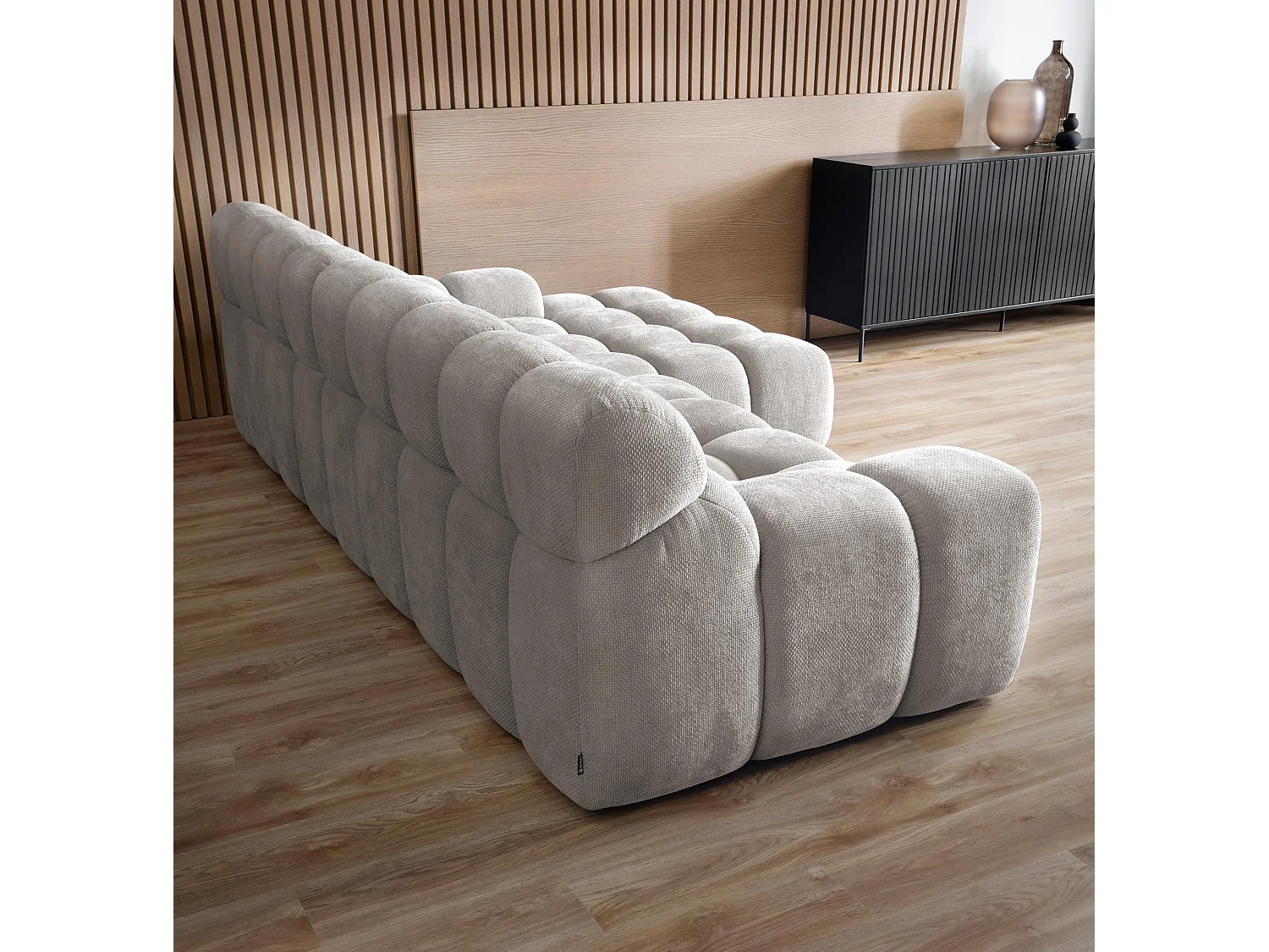 Canapé d'angle CAMPILE DomoHome, assise électrique réglable, appuie-têtes ajustables, angle droit, 288x119x85 cm, GRIS CHINÉ