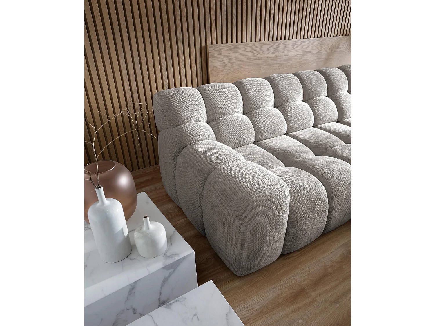 Canapé d'angle CAMPILE DomoHome, assise électrique réglable, appuie-têtes ajustables, angle droit, 288x119x85 cm, GRIS CHINÉ