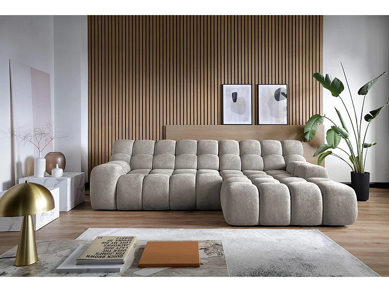 Hoekbank CAMPILE DomoHome, elektrisch verstelbare zitting, verstelbare hoofdsteunen, rechte hoek, 288x119x85 cm, CHINÉ GREY