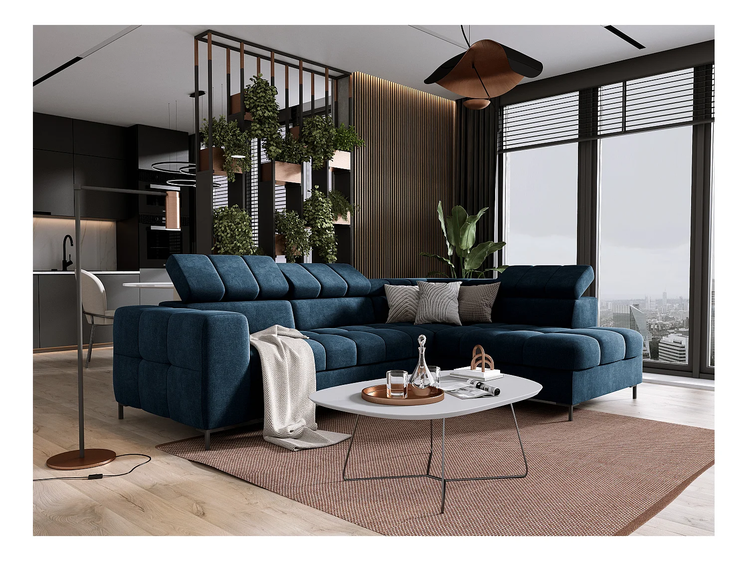 Ecksofa PABLO 279x201 cm mit Bettkasten, Bett, verstellbaren Kopfstützen, Metallfüßen, pflegeleichtem VOGUE-Stoff, gerade, SCHWARZ