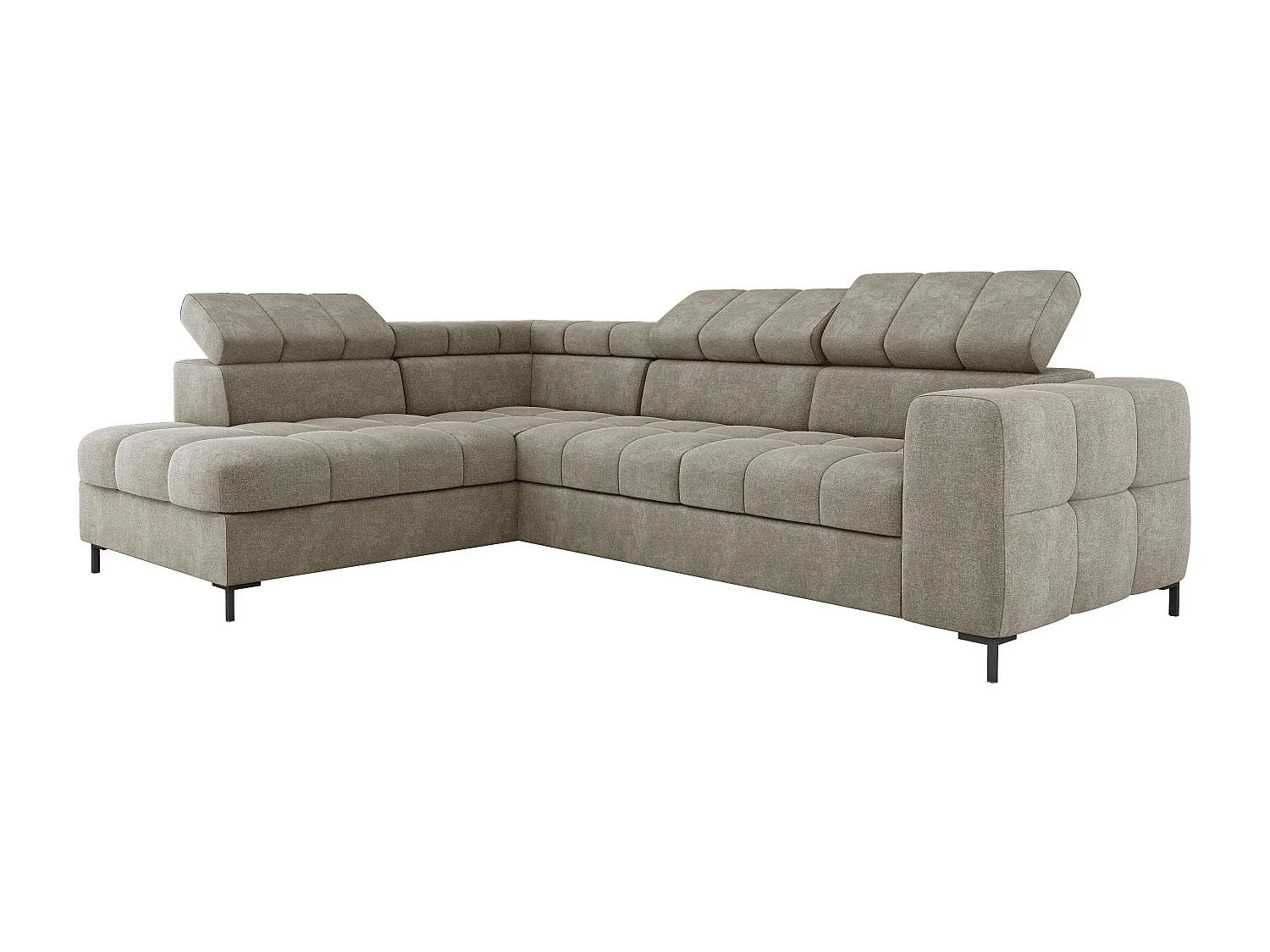 Ecksofa PABLO 279x201 cm mit Bett, Bettkasten, verstellbare Kopfstützen, weicher, pflegeleichter VOGUE-Stoff, Metallfüße, links, GRÜN