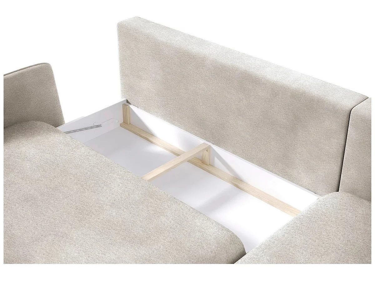 Canapé d'angle convertible 4 places avec coffre en tissu blanc