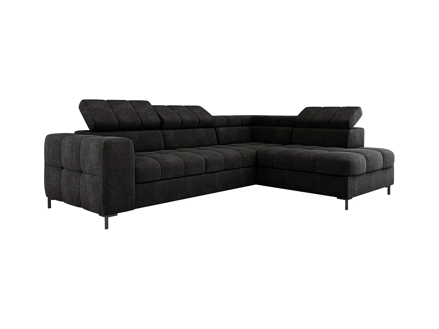 Canapé d'Angle PABLOS avec Têtière Réglable 279x201cm | Couchage & Rangement, Noir Vogue, Gauche