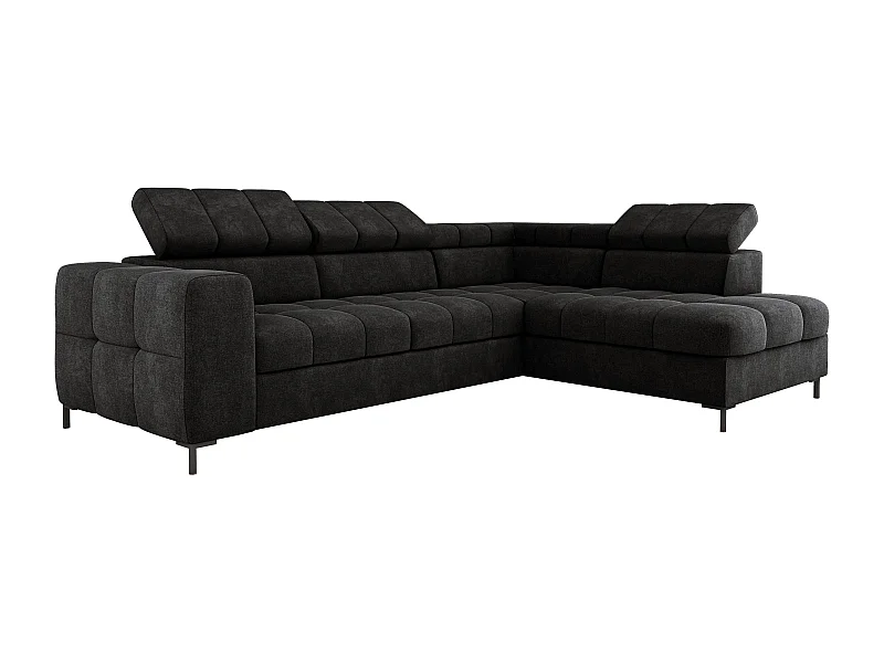 Canapé d'Angle PABLOS avec Têtière Réglable 279x201cm | Couchage & Rangement, Noir Vogue, Gauche