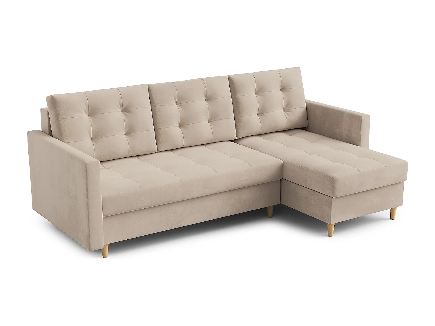 Canapé d'angle DIVO avec fonction sommeil, 224x103 cm, design élégant, matériaux de haute qualité, couleur crème, droite
