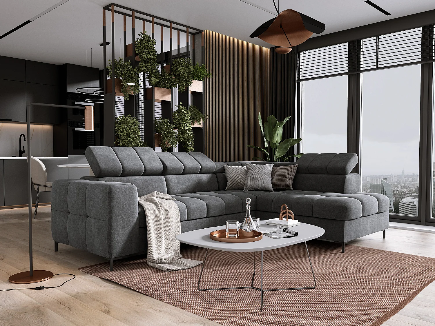 Sofa PABLOS met verstelbare hoofdsteun 279x201cm | Slapen & Opbergen, Donkergrijs Vogue, Rechts