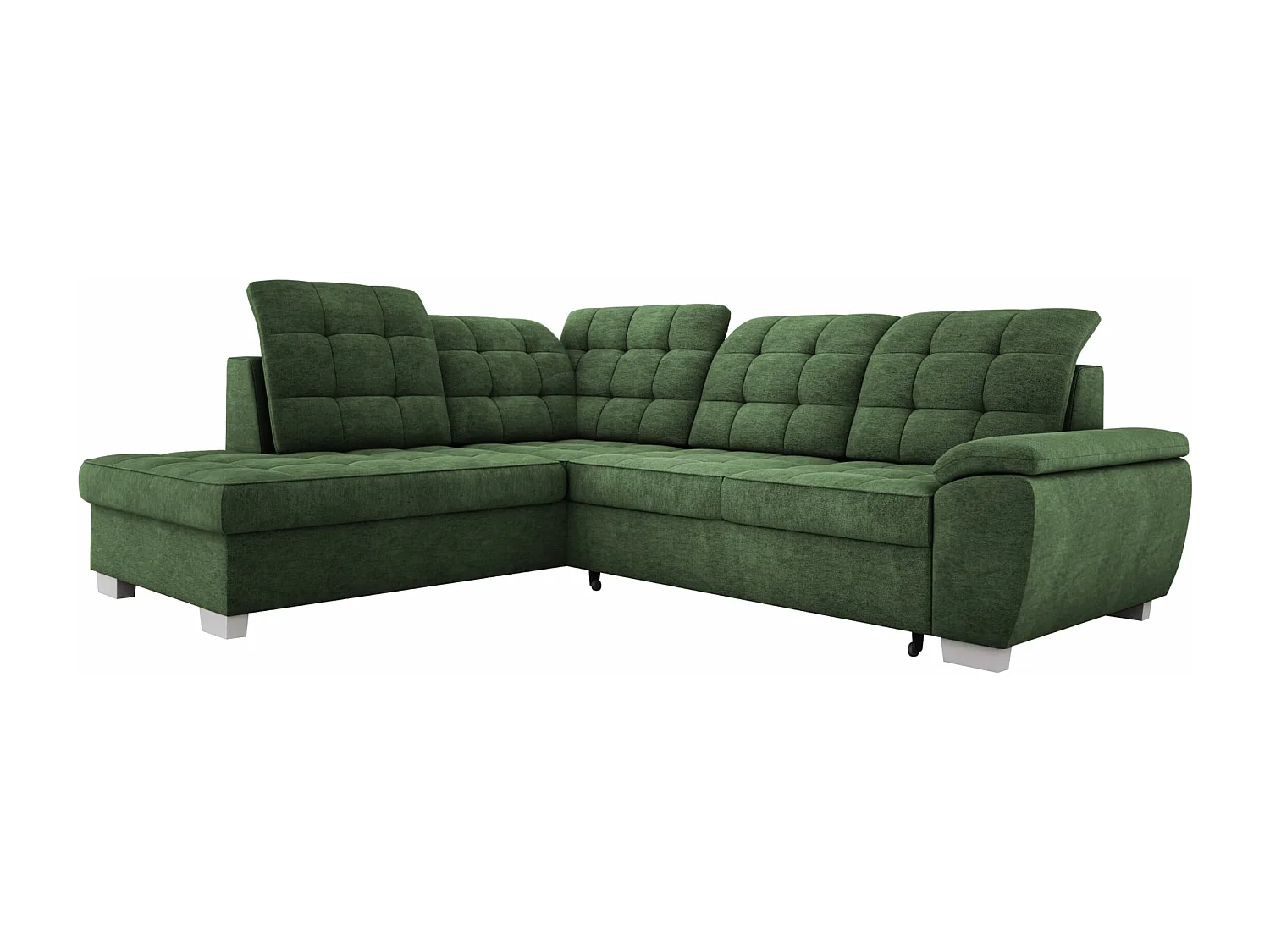LOTTA hoekbank in stof ASTI, 258x212cm - elegant design, slaapfunctie en grote opbergruimte, links, GROEN