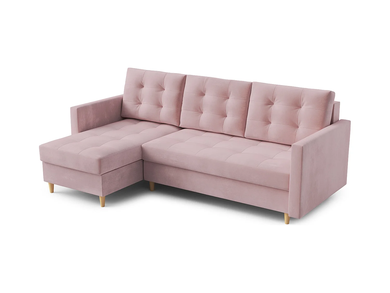 Canapé d'angle DIVO avec fonction sommeil, 224x103 cm, design élégant, matériaux de haute qualité, couleur rose, gauche