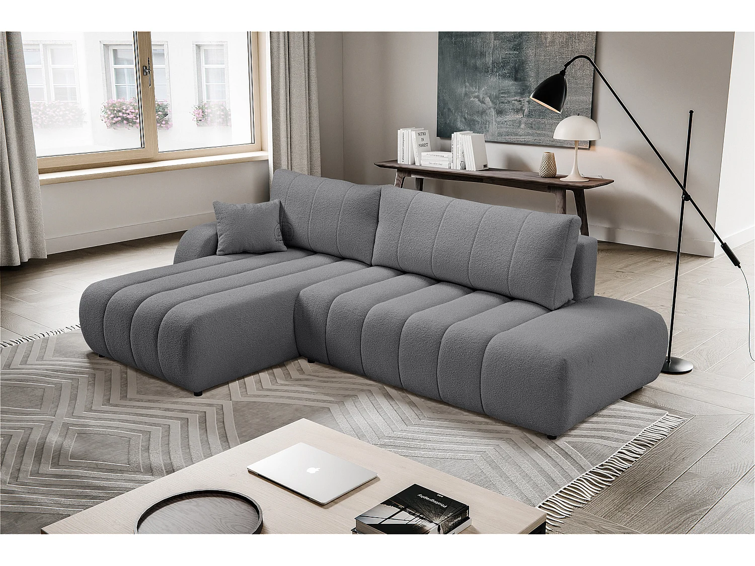 Canapé d'angle avec fonction sommeil BALOO - Design moderne, haute fonctionnalité, assise confortable, matériaux durables, couleur gris foncé, gauche