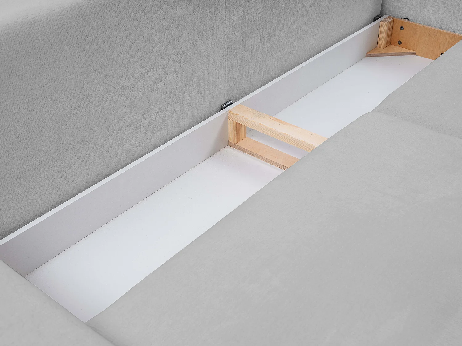 Sofa BOHO - Schlafsofa 140x200cm, Holzfüße, Bettzeugaufbewahrung, PUR-Schaumstoffpolsterung, 244x92x102cm GRAU