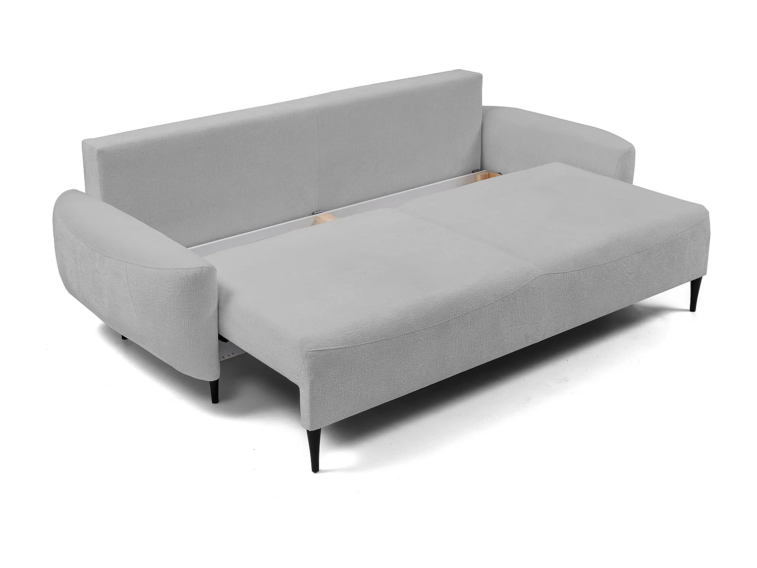 BOHO Sofa - Uitschuifbare bank met slaapoppervlak 140x200 cm, houten poten, opbergruimte, PUR-stof, 244x92x102 cm GRIJS