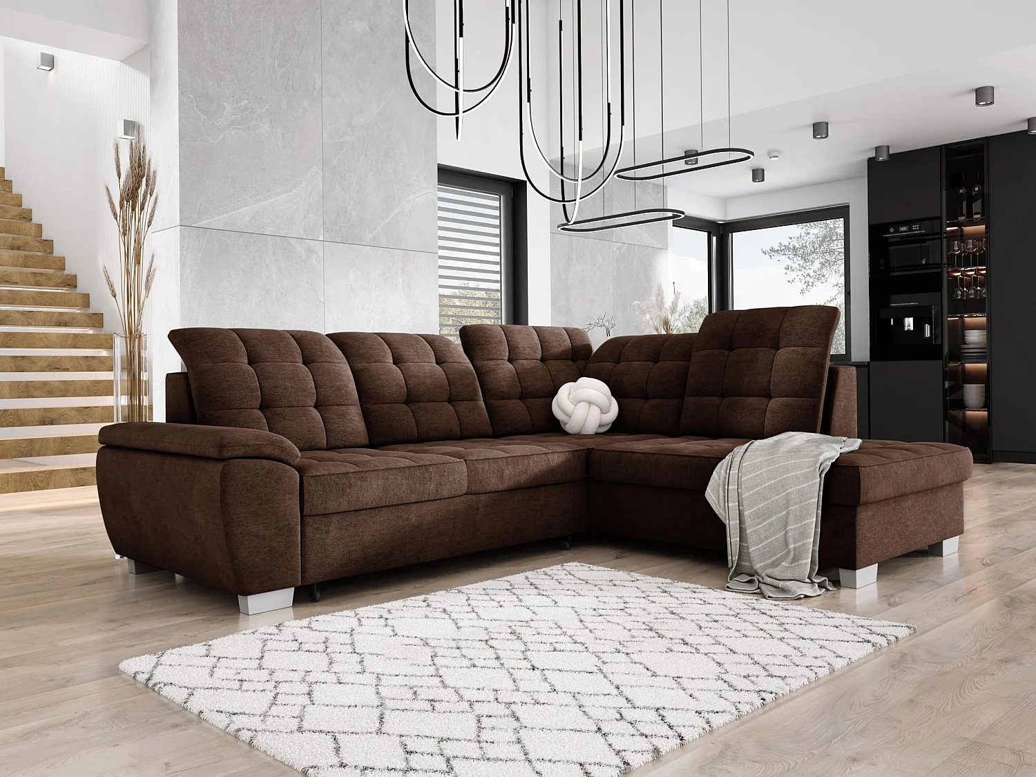 Ecksofa LOTTA, 258x212cm, mit Schlaffunktion und hochwertigem Bezug - ideal für kleine und große Räume, rechts, BRUSH