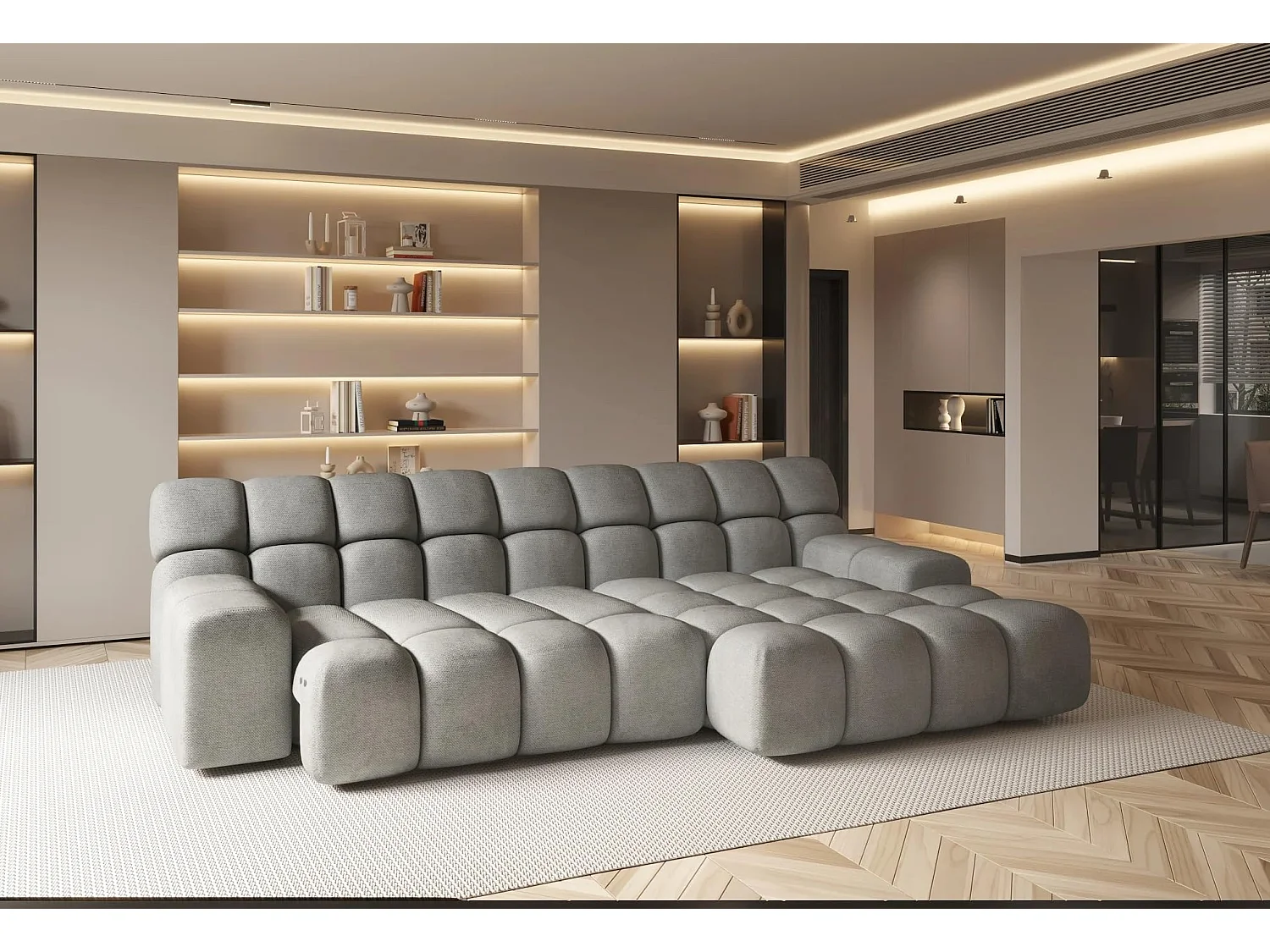 Canapé d'angle CAMPILE au design moderne, 297x180 cm, haute fonctionnalité, Assise confortable, Couleur Original, Droite