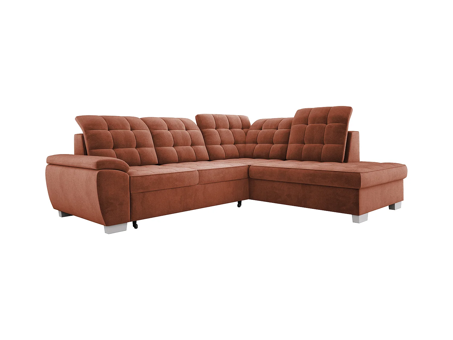 Canapé d'angle LOTTA en tissu SALVADOR, convertible, coffre spacieux, design élégant, 258x212 cm, angle droit, BORDEAUX