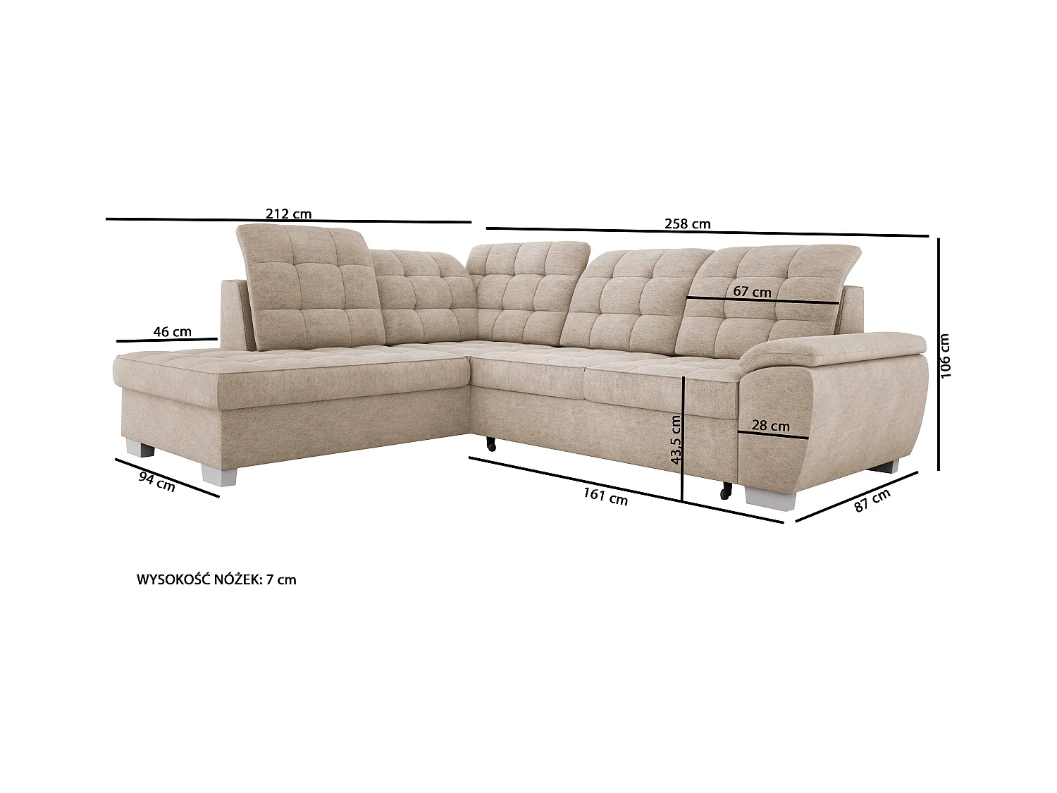 Canapé d'angle LOTTA en tissu SALVADOR, convertible, coffre spacieux, design élégant, 258x212 cm, angle droit, BORDEAUX