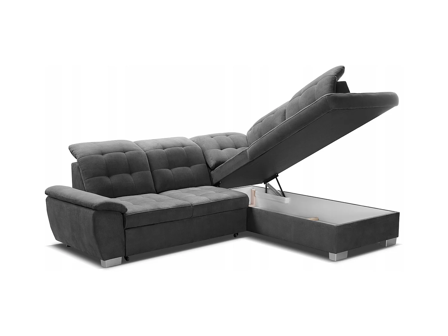 Canapé d'angle LOTTA en tissu SALVADOR, convertible, coffre spacieux, design élégant, 258x212 cm, angle droit, BORDEAUX