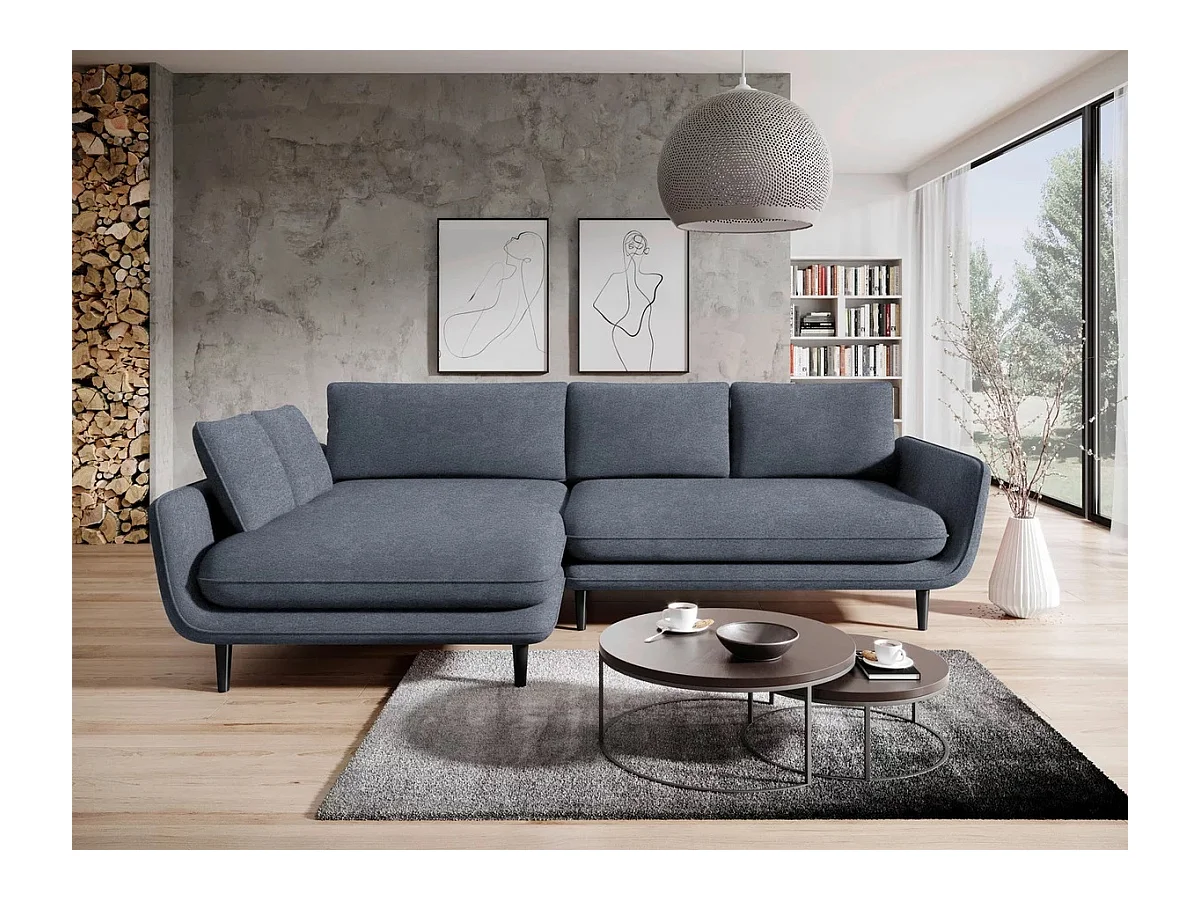 Canapé d'angle SOLANO avec fonction lit – Canapé scandinave élégant 260x167 cm, Coffre de lit et pieds en bois, Couleur gris foncé, Gauche