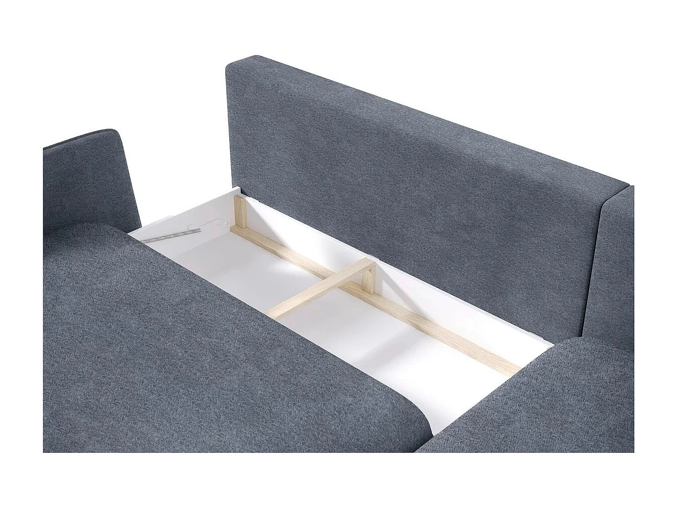 SOLANO hoekbank met bedfunctie - Elegante Scandinavische bank 260x167 cm, Houten commode en poten, Kleur donkergrijs, Links