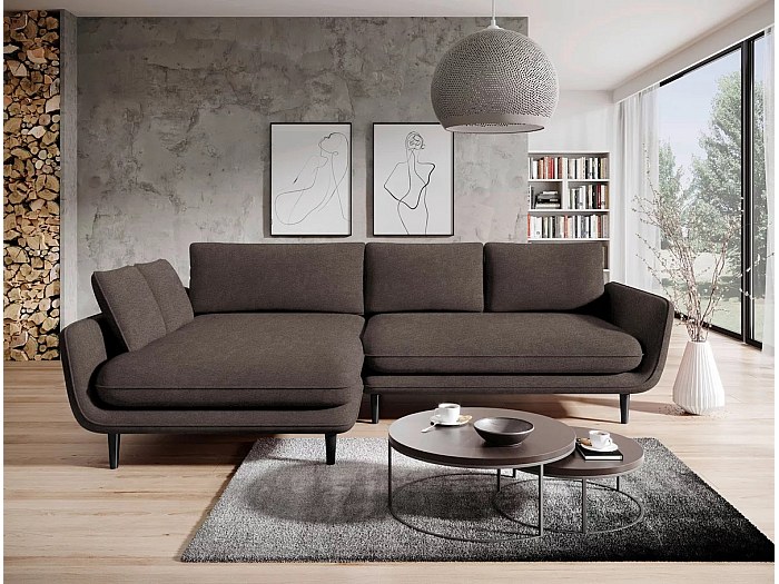 Canapé D'Angle En U VENASI MÖBEL Hugo - Velours Côtelé - Fonction Lit 125x268 Cm - Coffre Rangement - Autoportant