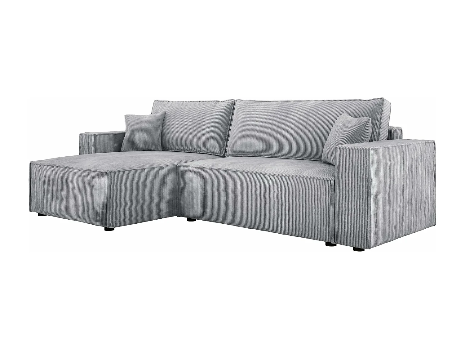 Canapé d'angle POSO XL avec couchage et coffre – L-Forme, tissu côtelé, ressorts ondulés, couleur frêne, 274x143x83 cm