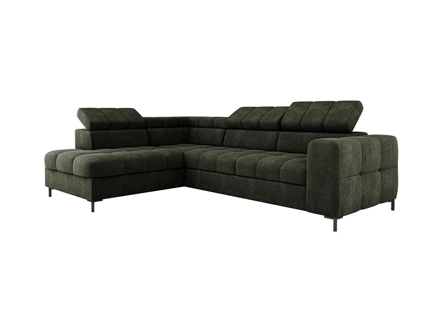 Canapé d'Angle PABLOS avec Têtière Réglable 279x201cm | Couchage & Rangement, Vert Foncé Vogue, Gauche