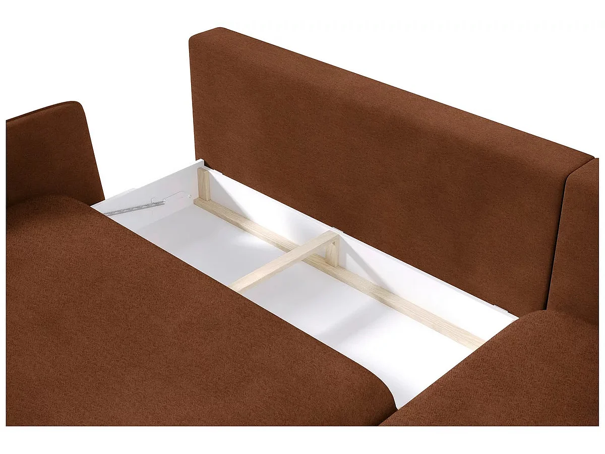 Ecksofa SOLANO mit Bettfunktion - Elegantes skandinavisches Sofa 260x167 cm, Bettkasten und Füße aus Holz, Farbe braun, Rechts