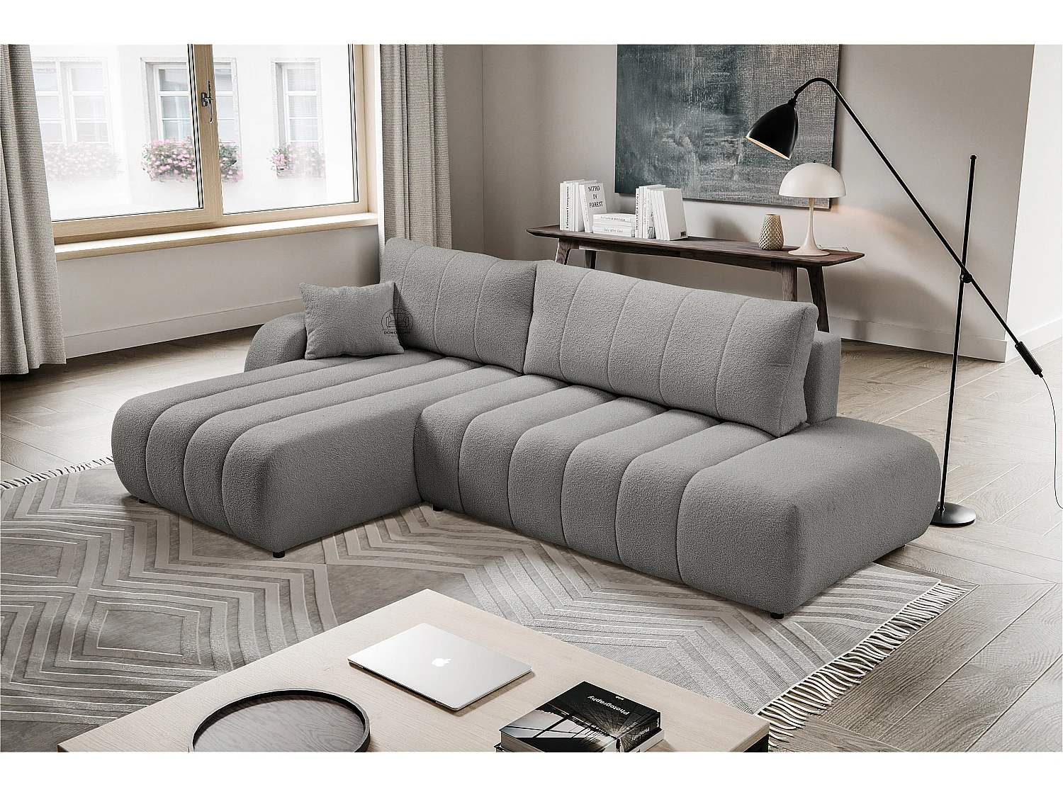 Hoekbank met slaapfunctie BALOO - Modern design, hoge functionaliteit, comfortabele zitting, duurzame materialen, kleur lichtgrijs, links