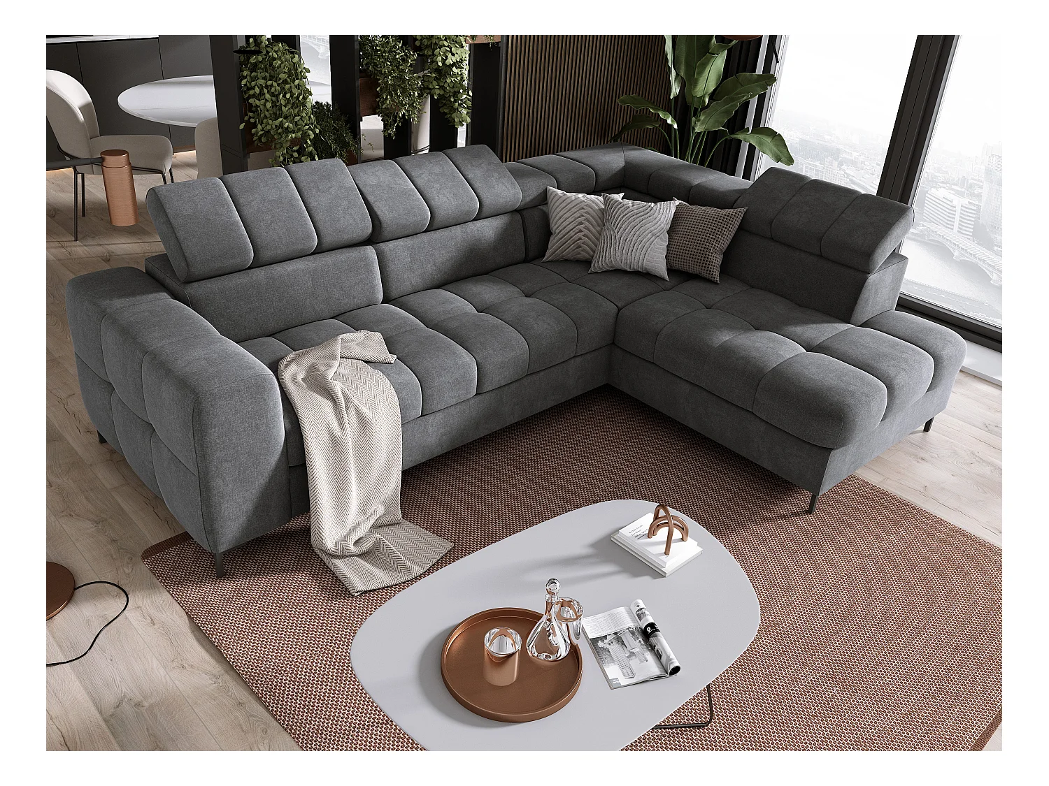 Sofa PABLOS met verstelbare hoofdsteun 279x201cm | Slapen & Opbergen, Gris Clair Vogue, Rechts