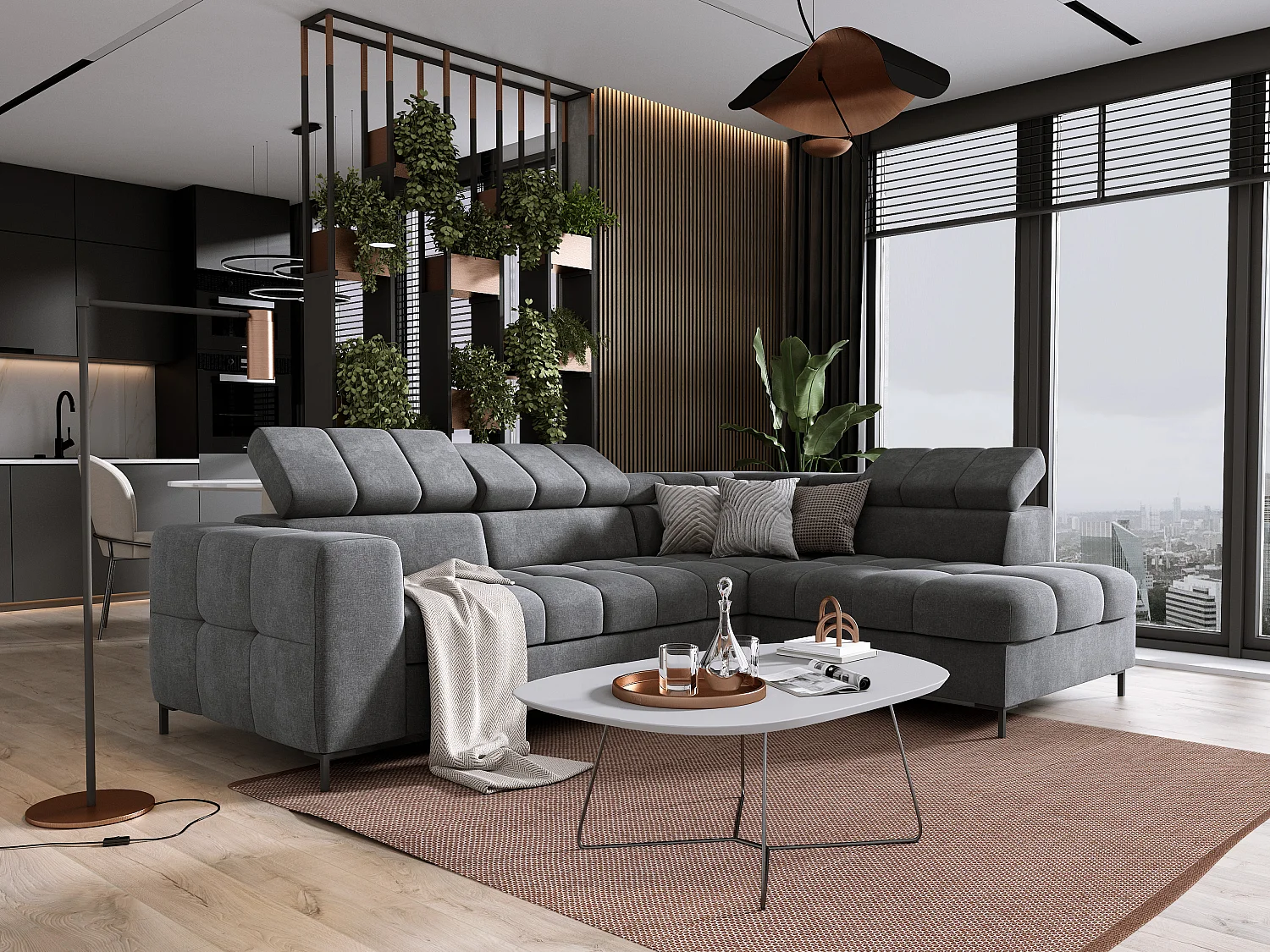 Sofa PABLOS met verstelbare hoofdsteun 279x201cm | Slapen & Opbergen, Gris Clair Vogue, Rechts