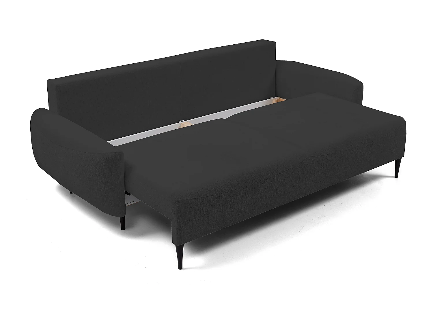 Sofa BOHO - Sofa rozkładana z powierzchnią do spania 140x200cm, drewniane nogi, pojemnik na pościel, tapicerka z pianki PUR, 244x92x102cm CZARNY