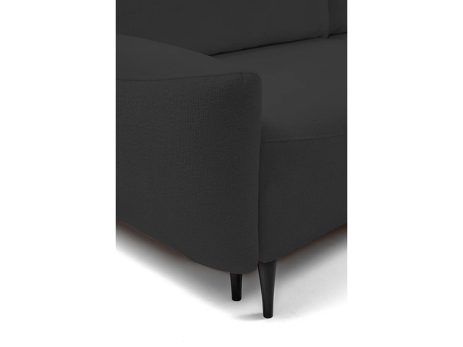 BOHO Sofa - Uitschuifbare bank met slaapoppervlak 140x200 cm, houten poten, opbergruimte, PUR-stof, 244x92x102 cm ZWART