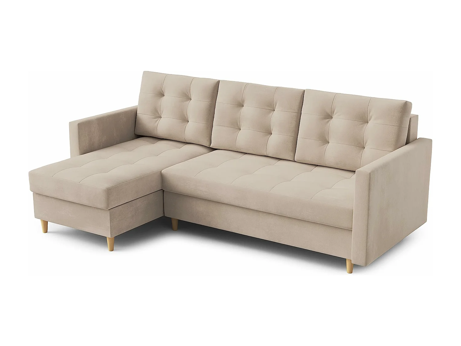 Hoekbank DIVO met slaapfunctie, 224x103 cm, elegant design, hoogwaardige materialen, kleur crème, links