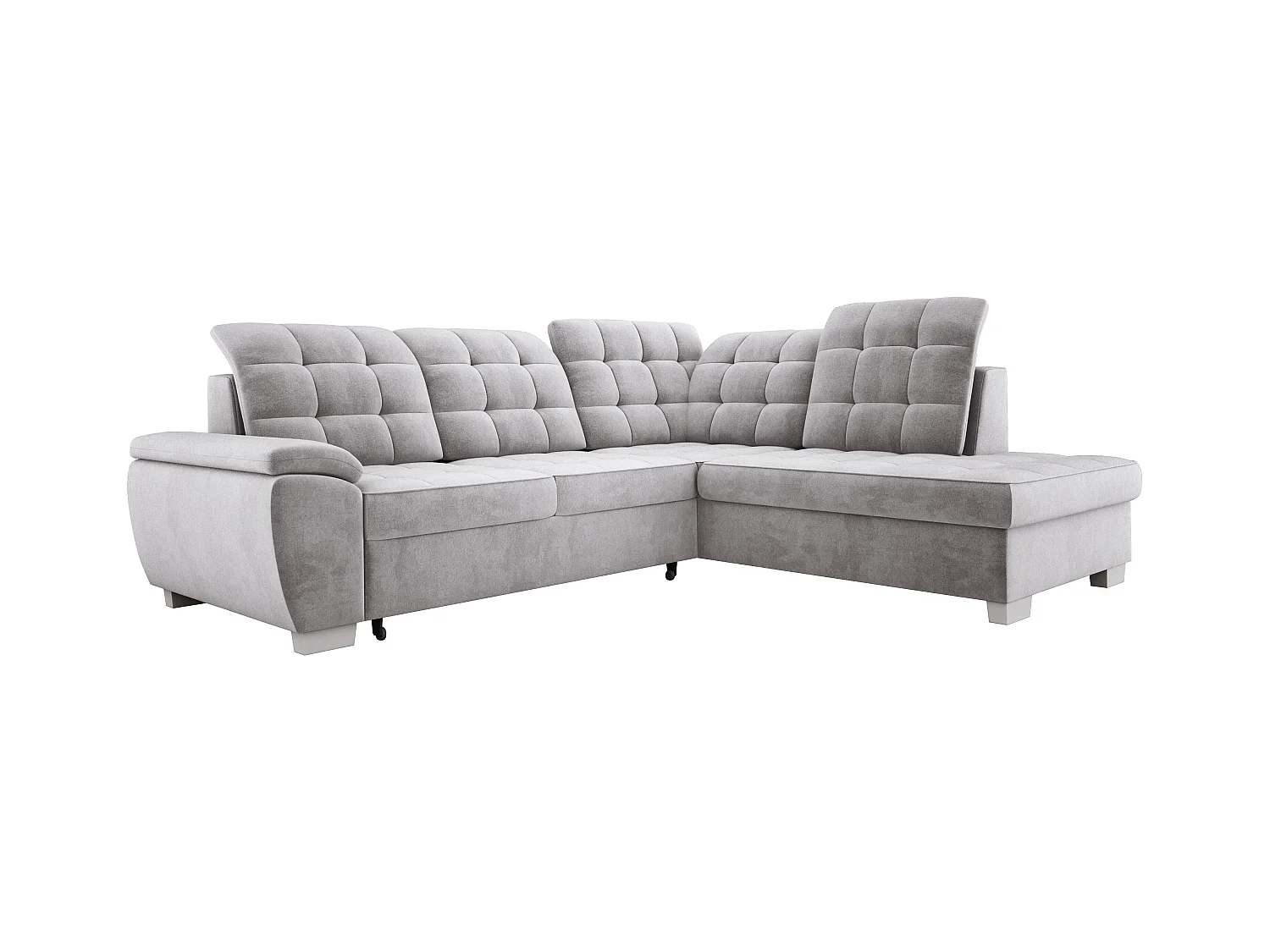 Canapé d'angle LOTTA, couchage 186x125 cm, relax, velours facile à entretenir, 258x212 cm, angle droit, GRIS