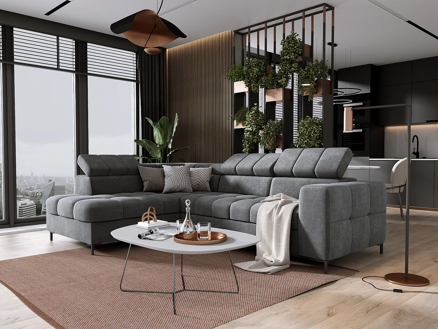 Sofa PABLOS met verstelbare hoofdsteun 279x201cm | Slapen & opbergen, Gris Clair Vogue, Links