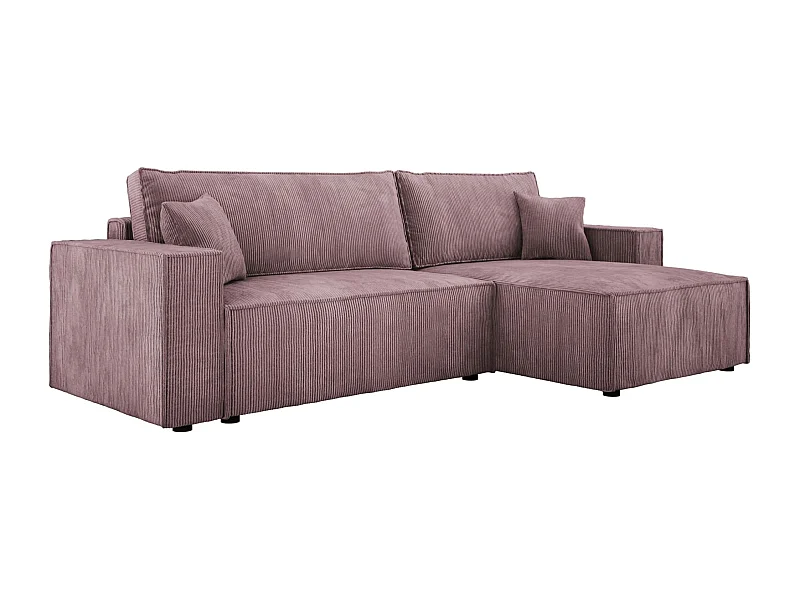 Canapé d'angle POSO XL avec coffre – couchage confortable, tissu côtelé, ressorts ondulés, rose sale, 274x143x83 cm