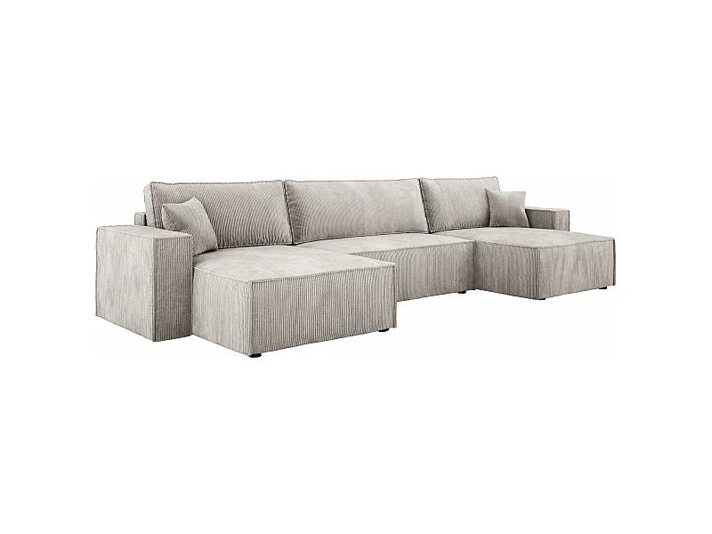 DomoHome XXL U-Ecksofa mit Bett 330x130cm, weiche Kissen, Truhe, hochwertige Polsterung, weiß, 377x143x83cm