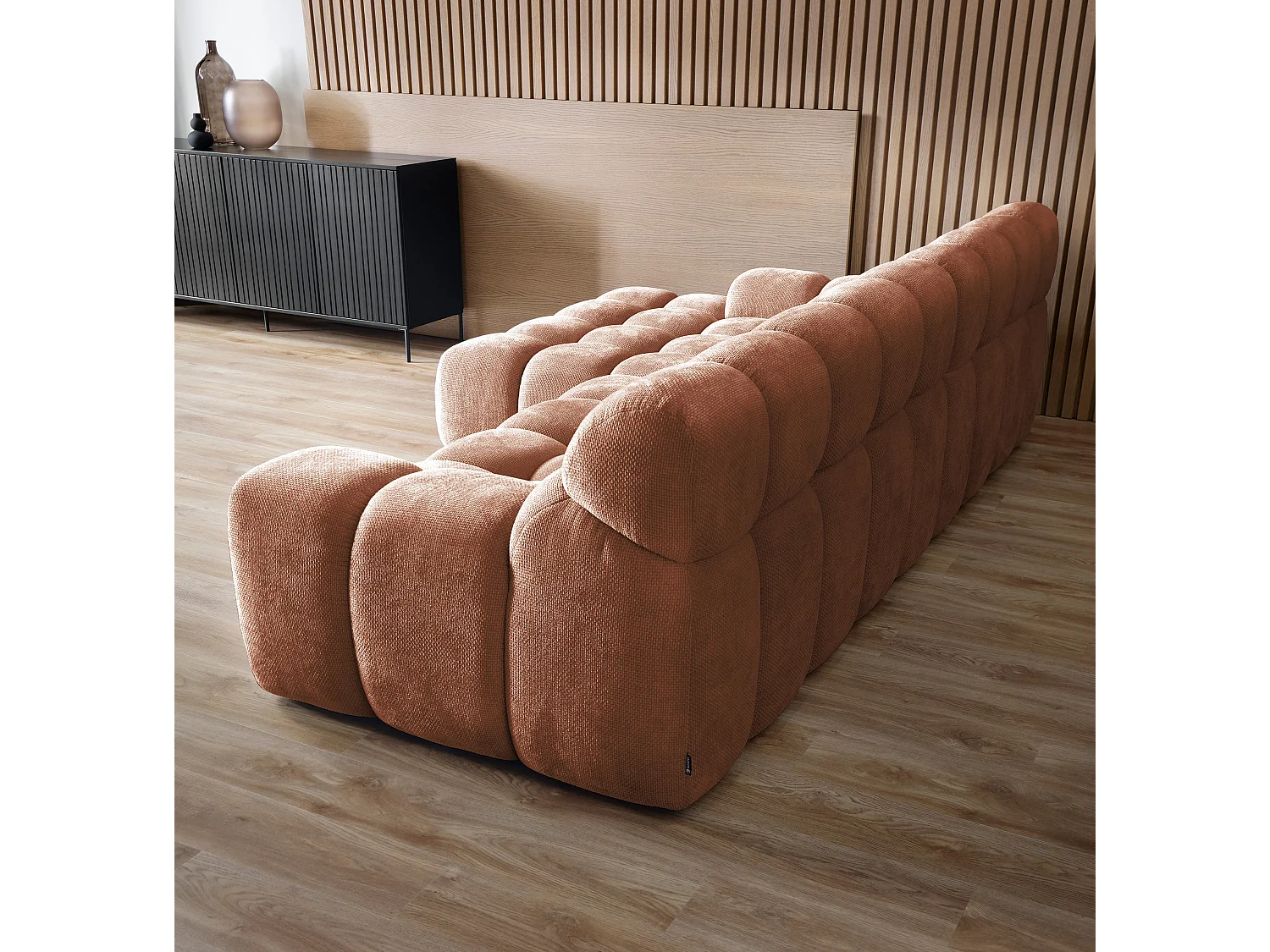 Canapé d'angle CAMPILE avec siège coulissant électriquement, appuie-tête réglables, disposition à gauche, 288x119x85 cm, couleur orange