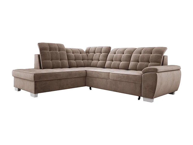 Narożnik LOTTA, z powierzchnią do spania 186x125 cm, funkcją relaksu, welur, 258x212 cm, układ lewostronny, kolor: CAPPUCINO