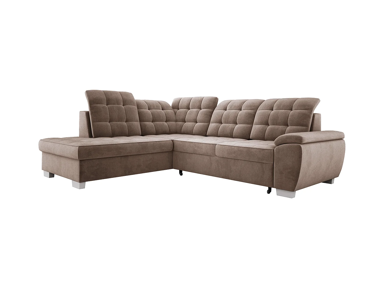 Canapé d'angle LOTTA, couchage 186x125 cm, relax, velours facile à entretenir, 258x212 cm, angle gauche, CAPPUCINO